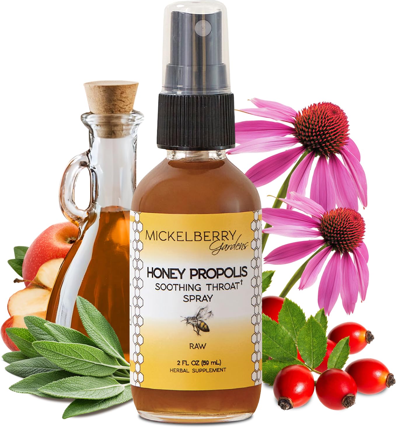 Mickelberry GardensHoney Propolis Throat Spray - Soothing Sore Throat Relief & Propolis Immune Support - Herbal & Honey Formula (2 oz)