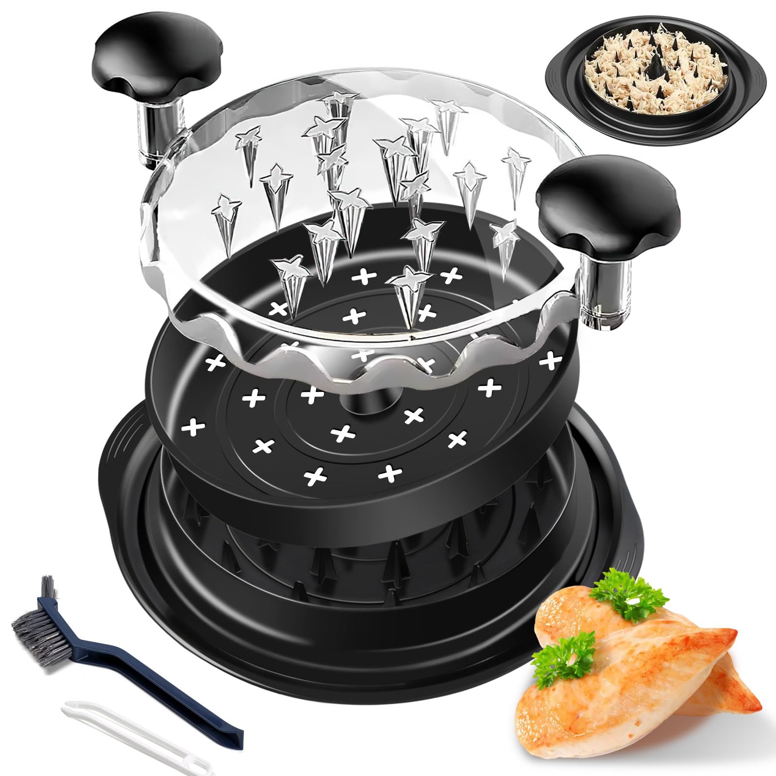 Chicken Shredder,Visible Chicken Shredder Tool Twist with Separate Plate,Large Meat Shredder Tool,Ergonomic Handle,Cleaning Brush,Dishwasher Safe,Heat Resistant,Anti-Slip,BPA Free