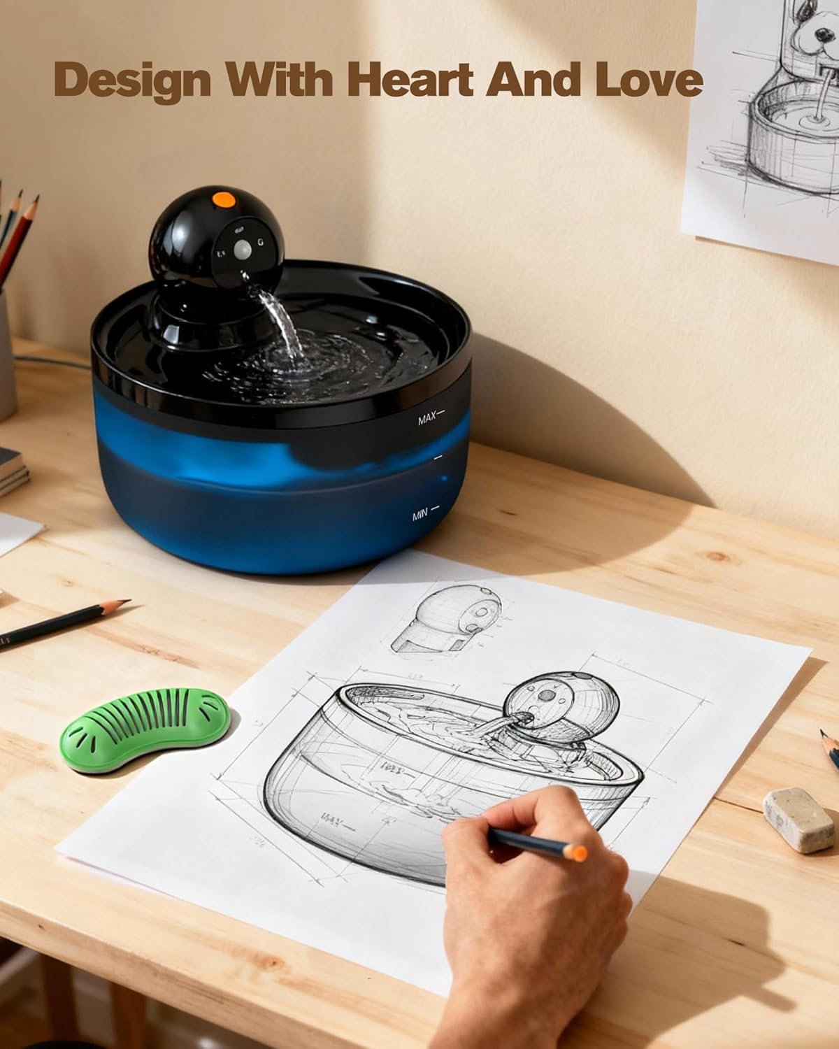 Cat Water Fountain Wireless Cordless: Cat Fountain for Drinking Battery Operated - 88oz/2.6L Black Pet Water Fountain Rechargeable - Quiet Cats Water Bowl Dispenser with Motion Sensor - Small Animals - Image 5