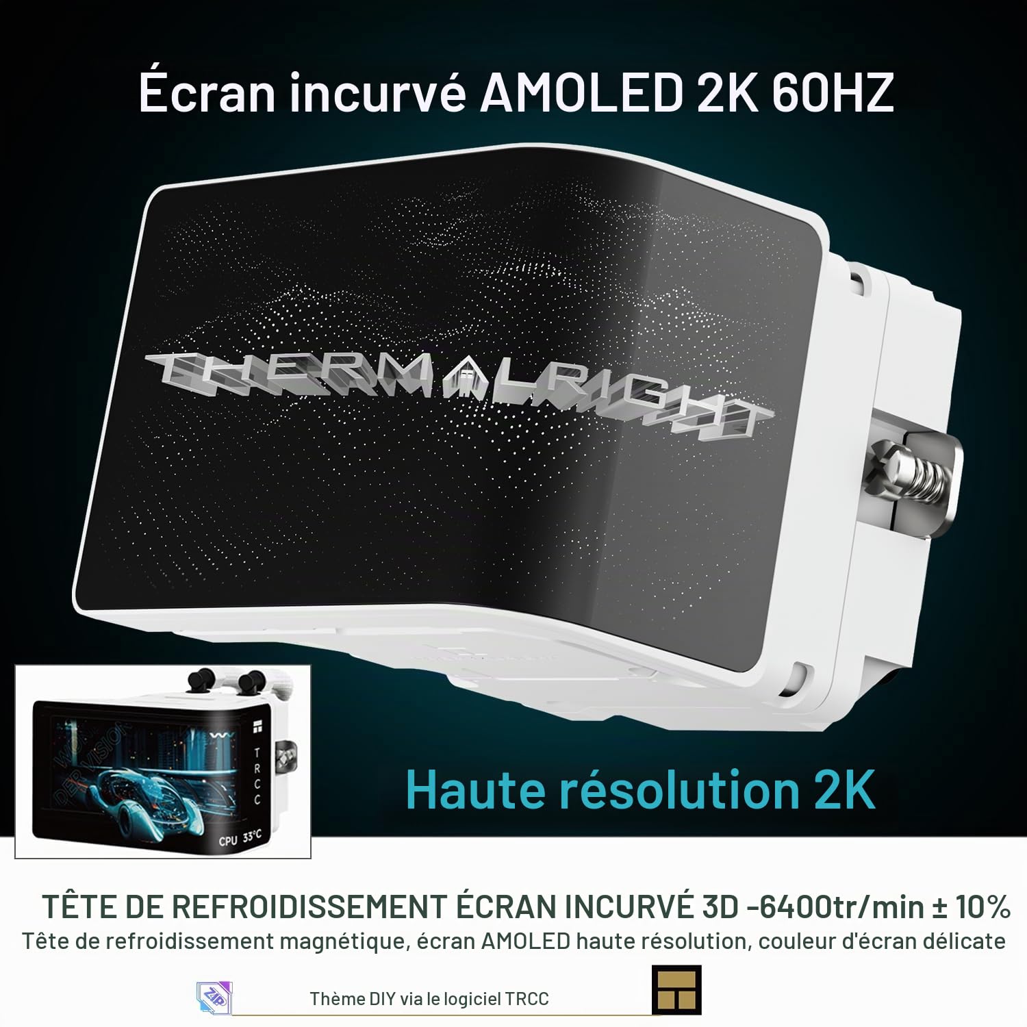 TR-Thermalright Wonder Vision 360 UB ARGB White Refroidisseur de processeur liquide, écran incurvé 3D de 6,67 pouces avec résolution 2400x1080 - magnétique, 360mm Aio, pour AM4/AM5, LGA1851/1700/115X