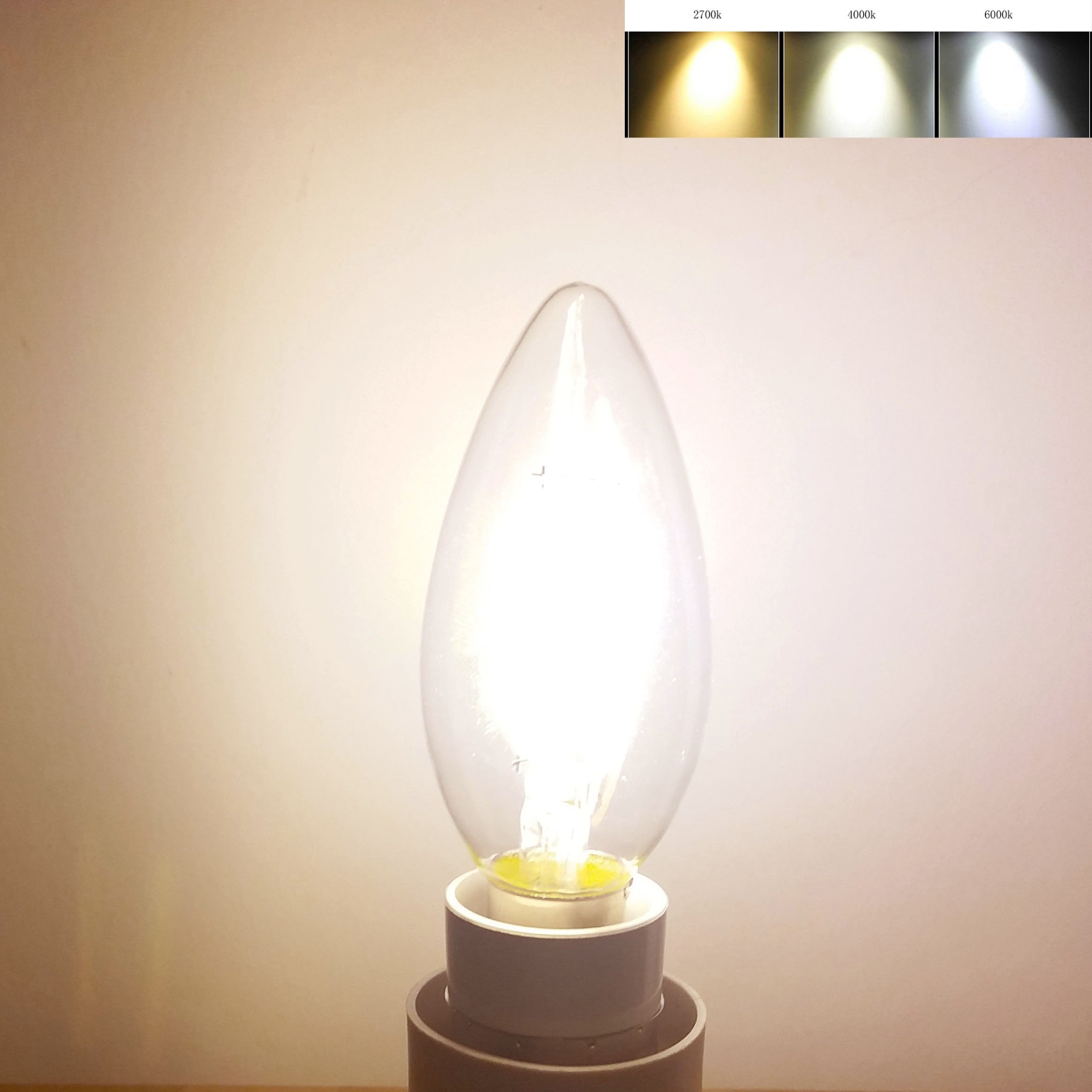 5w LED-Glühbirne 2700k Dimmable Point Candelabra Candle 50w Äquivalent Weiches warmes Licht Klare Kronleuchterbirne E14, 12er Pack