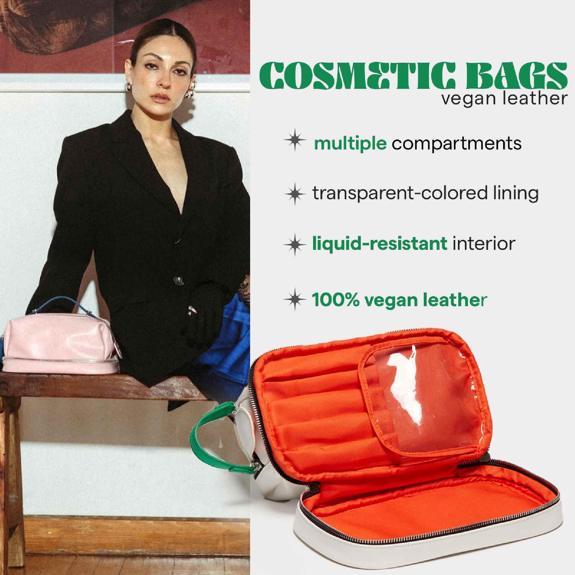 SARELLY Vegan Leather Makeup Bag with Brush Pouch, 24 x 13 x 12 cm