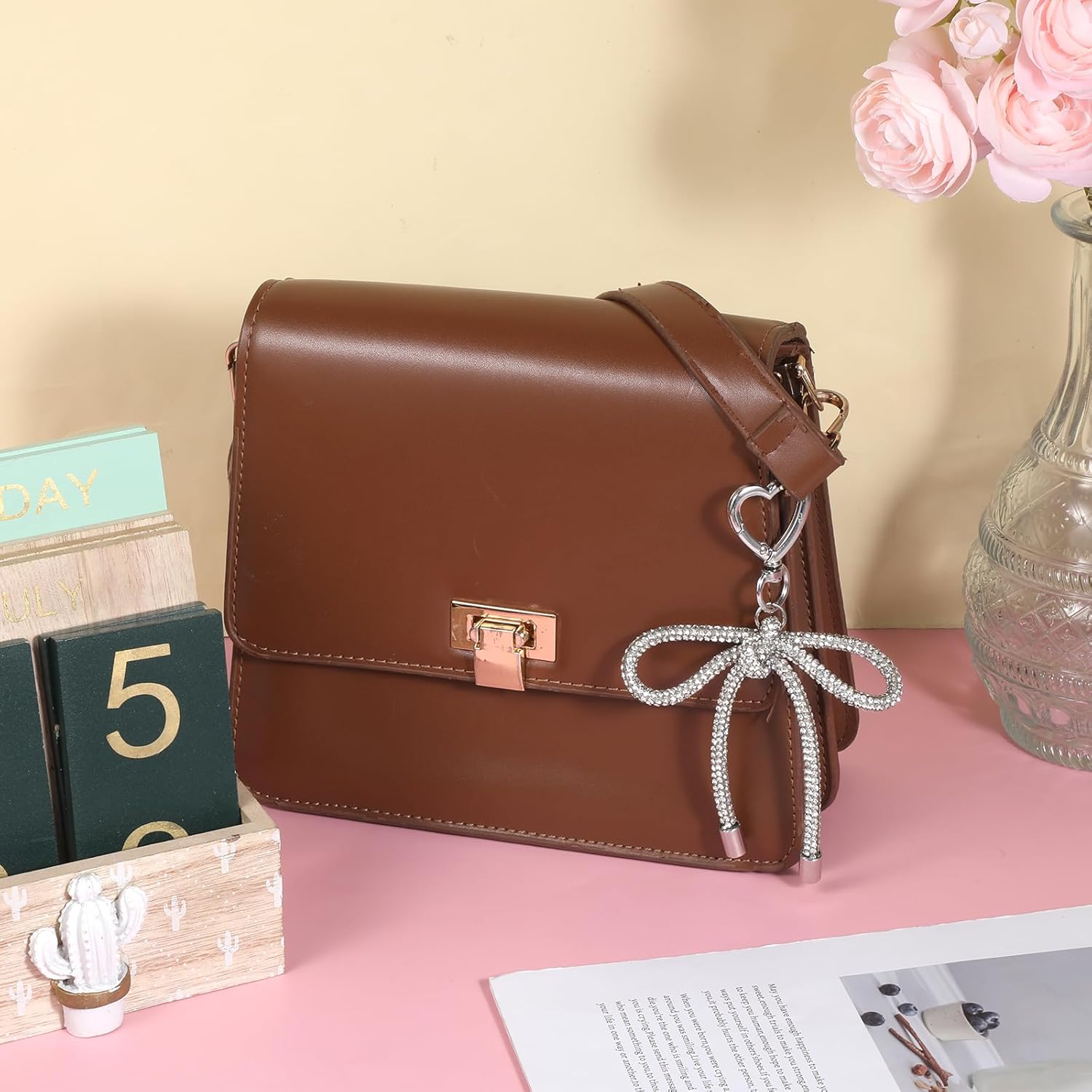 Bow Keychain Silver Bow Rhinestone Keychain Accessories Rhinestone Bows Key Chains Bling Bowknot Keyring Charm Women Cute Ribbon Bowknot Pendant Car Key Chain Bag Charms - Image 5