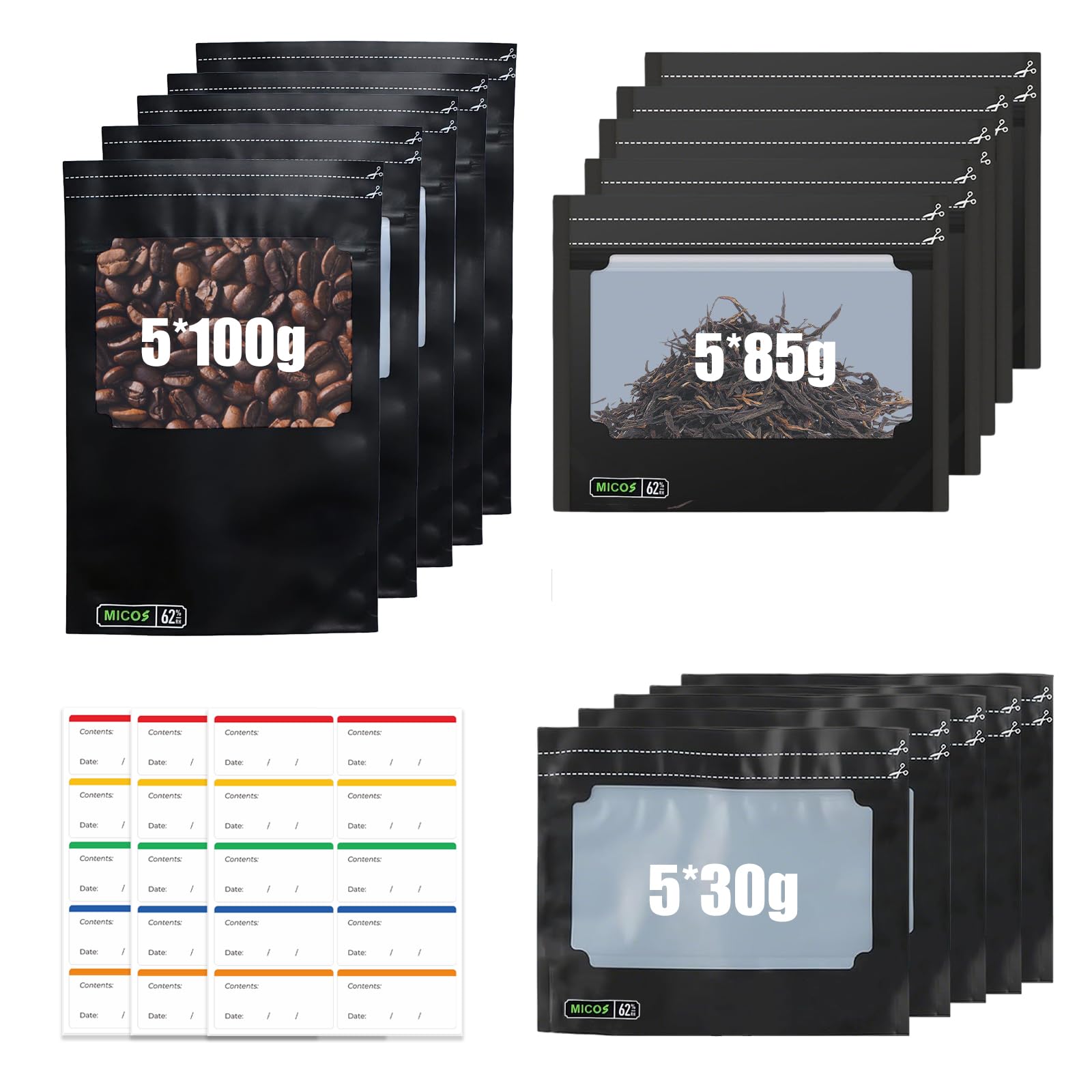 Terploc Sacs de Rangement Hermétiques Réutilisables Lot de 15 30g/85g/100g Anti-Odeur Protection UV