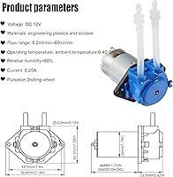 Vista 5 de 2PCS 12V DC Dosing Pump Peristaltic Dosing Head Low Flow Peristaltic Pump Liquid Small with Connector for Aquarium Lab Analytic Blue Azul