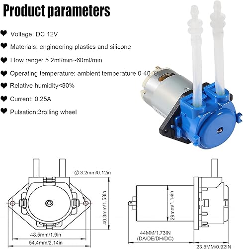 Miniatura 5 de Bomba dosificadora peristáltica de flujo bajo, bomba de dosificación pequeña líquida con conector para acuario de laboratorio analítico, 2 uds, 12