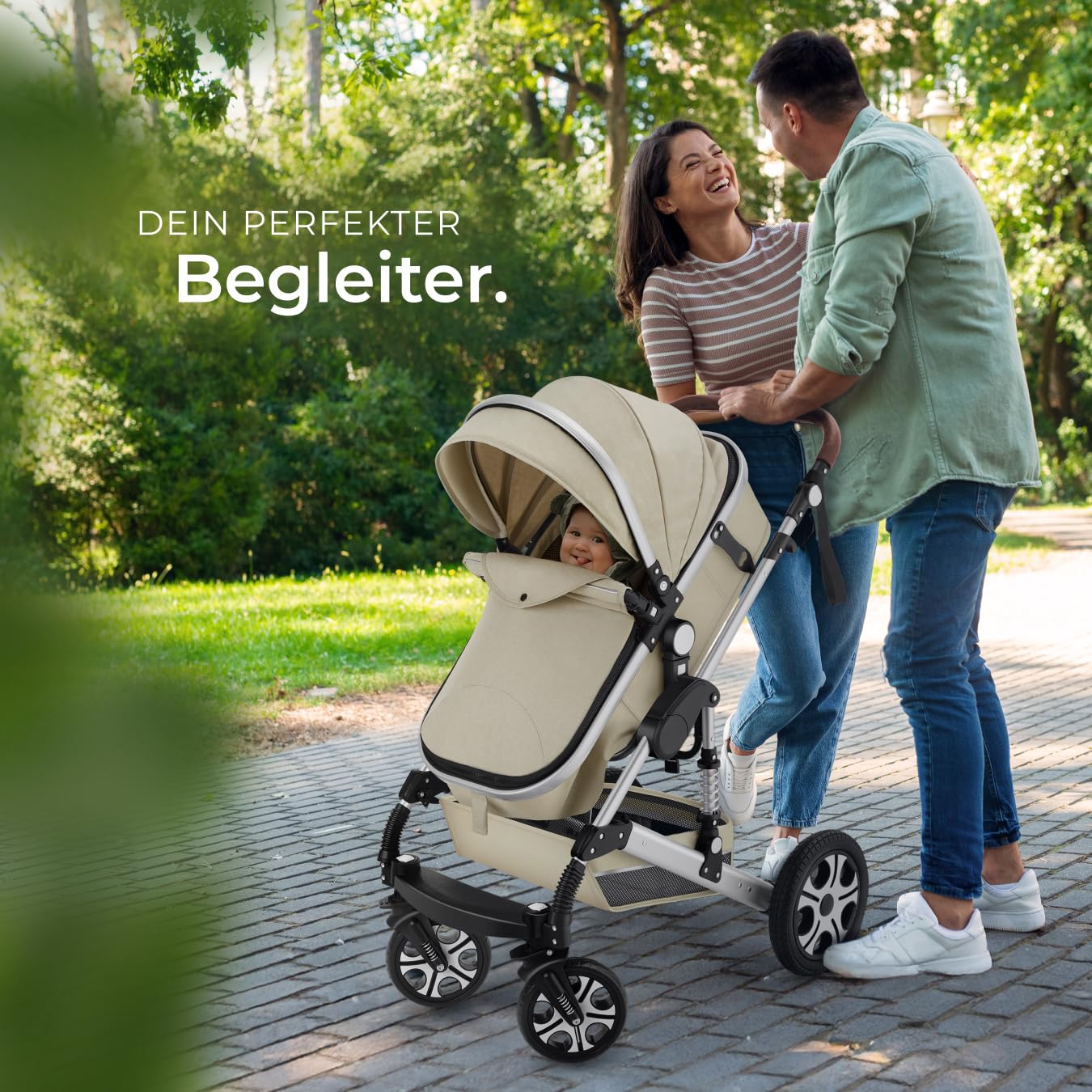 tectake 2 in 1 Kinderwagen klappbarer Buggy mit Liegefunktion Grau Beige