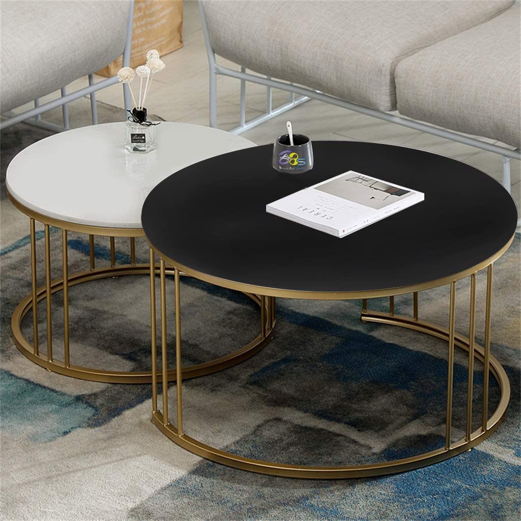 DDS Dream Decor Shoppee Round Coffee Table Sets Two MDF Top Couch Table,Stacking Nesting Table with Iron Frame for Living Room or Lounge Home Decor Furniture (White & Black)