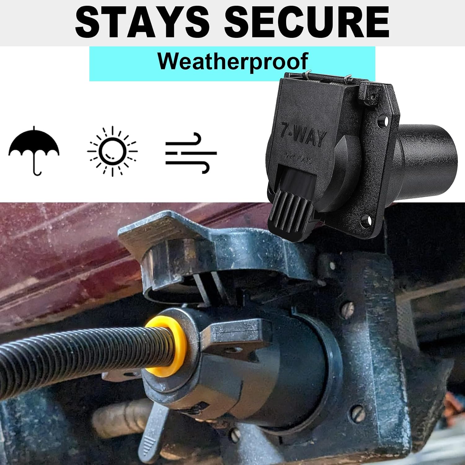 7 Pin Trailer Connector Socket Vehicle-Side 7 Way RV Blade Connector, Factory Tow Package and USCAR 7 Pin Trailer Socket Required