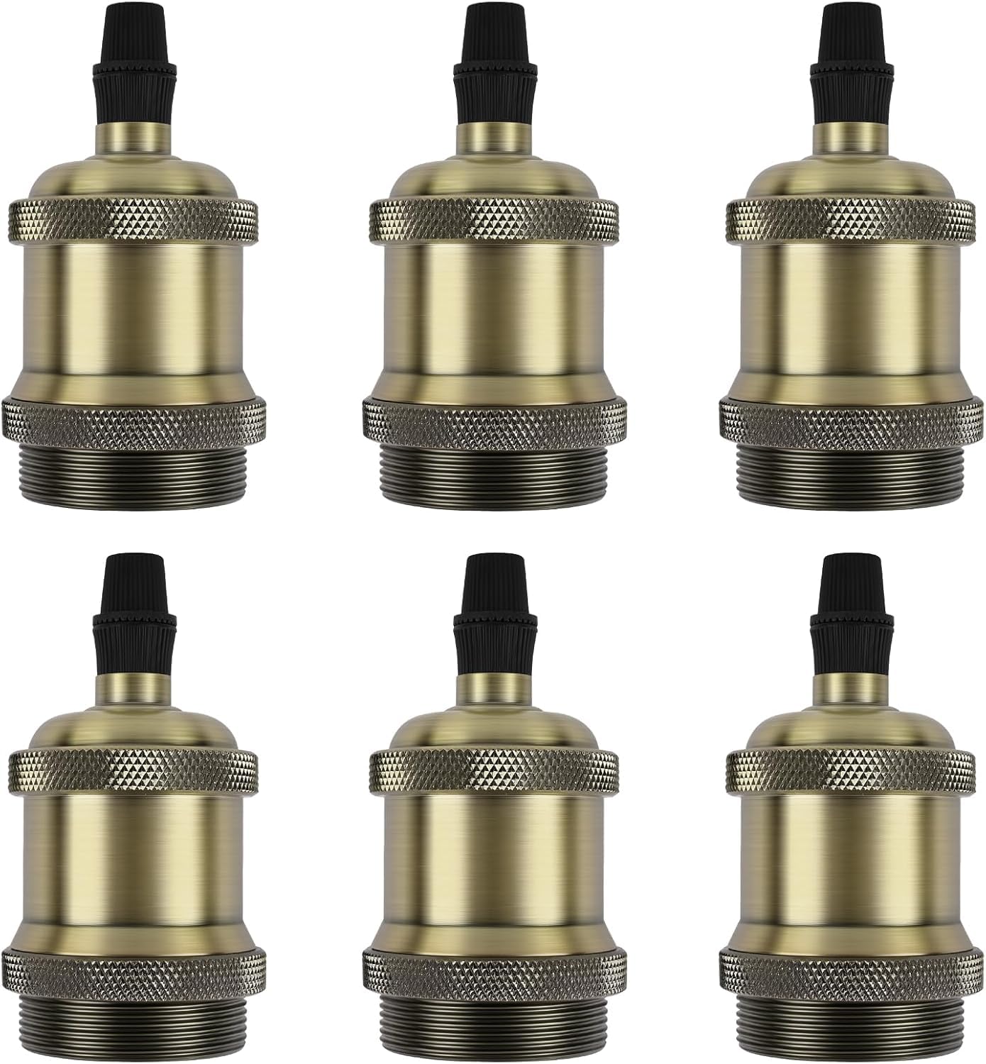 Portalampada E27 Vintage, 6 Pezzi Portalampada in Alluminio e Ceramica, Edison retro lampada a sospensione, Adattatore in ceramica solida per Plafoniere & Sospensione (Bronzo)