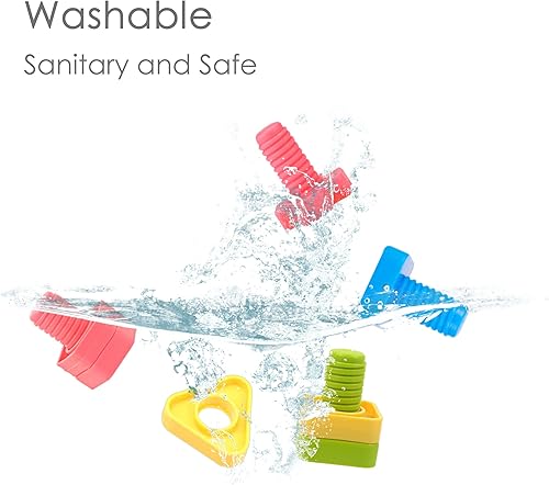 Miniatura 5 de TOMYOU 32 piezas de formas de tuercas y pernos apilables juegos de aprendizaje STEM de clasificación de colores - Construcción Montessori para niños