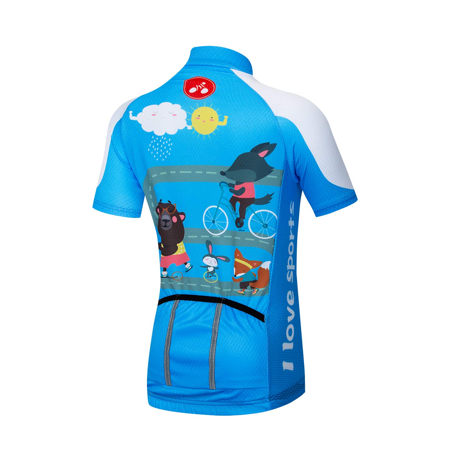 Cycling Jersey Kids Short Sleeve Children Cartoon Road Mountain Bike Shirt Top Girls Boys Breathable Rabbit Blue Size S
