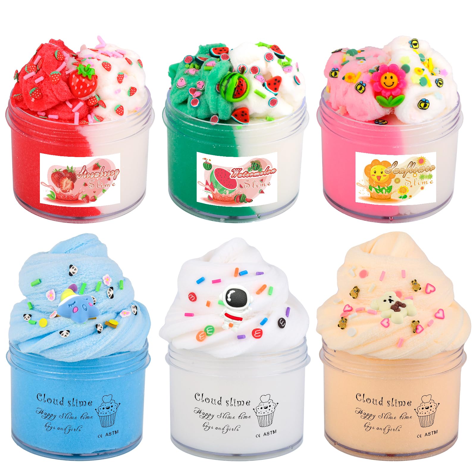 6 Pack Mini Cloud Slimes Kit,Birthday Gifts for Kids,Scented Candy Christmas Slime Party Favorite for Girls & Boys,Non-Sticky,Super Soft Sludge Toy,Cute Stuff Basket Stuffers