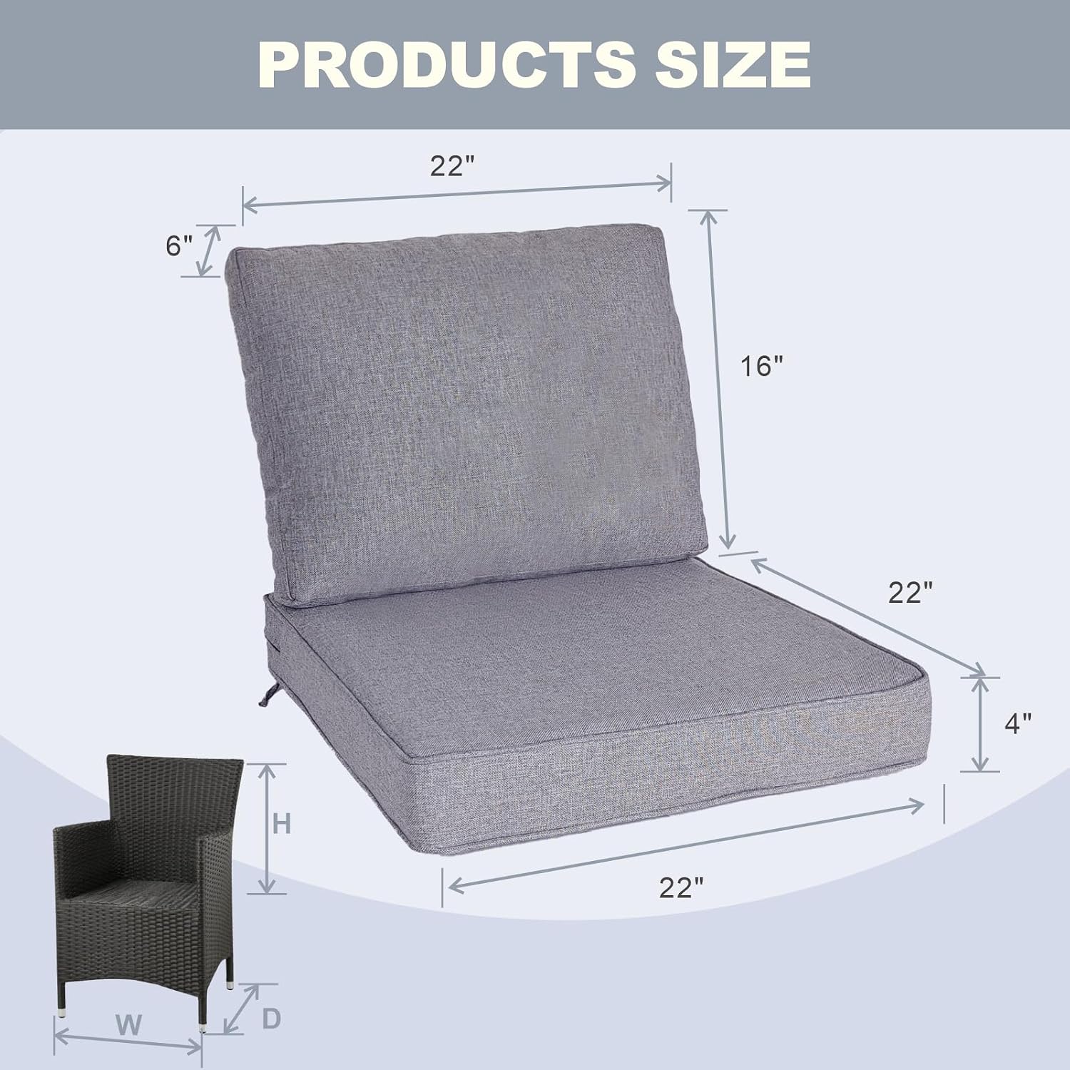 Outdoor Seat/Back Chair Cushion Tufted Pillow 22"x22" Indoor Deep Seat Chair Cushion Set Water Resistant for Patio Furniture with 3-Year Fade Resistant
