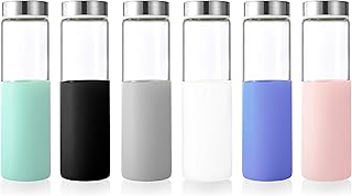 Sursip 20Oz Borosilicate Glass Water Bottle, Reusable Drinking Bottles with Stainless Steel Lid and Silicone Sleeves - BPA...