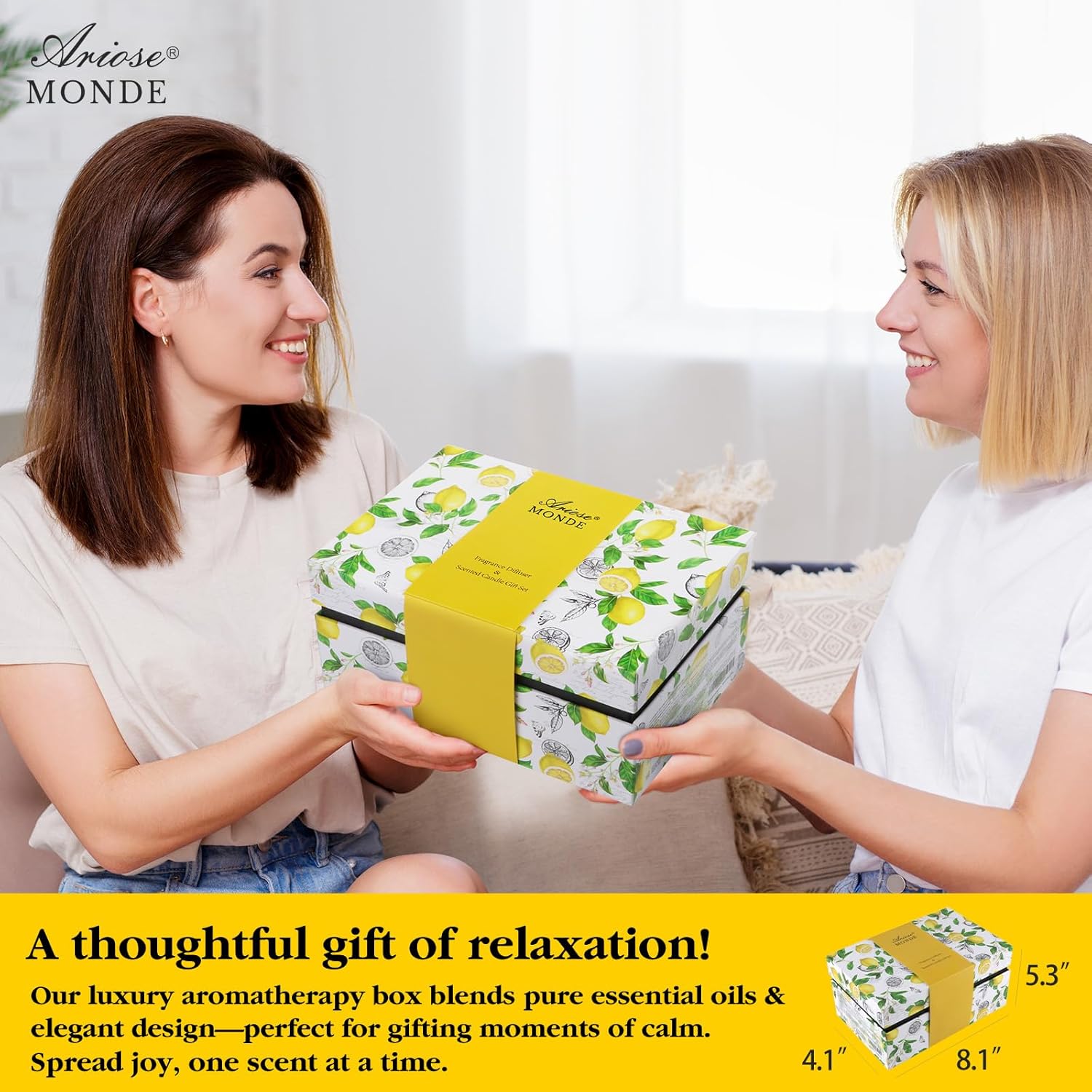 Reed Diffuser & Scented Candle Gift Set, Lemon Basil Oil Diffuser Sticks, Fragrance Diffuser & Soy Wax Candles in Glass Jar, Natural Soy Candles Gifts for Home Decor