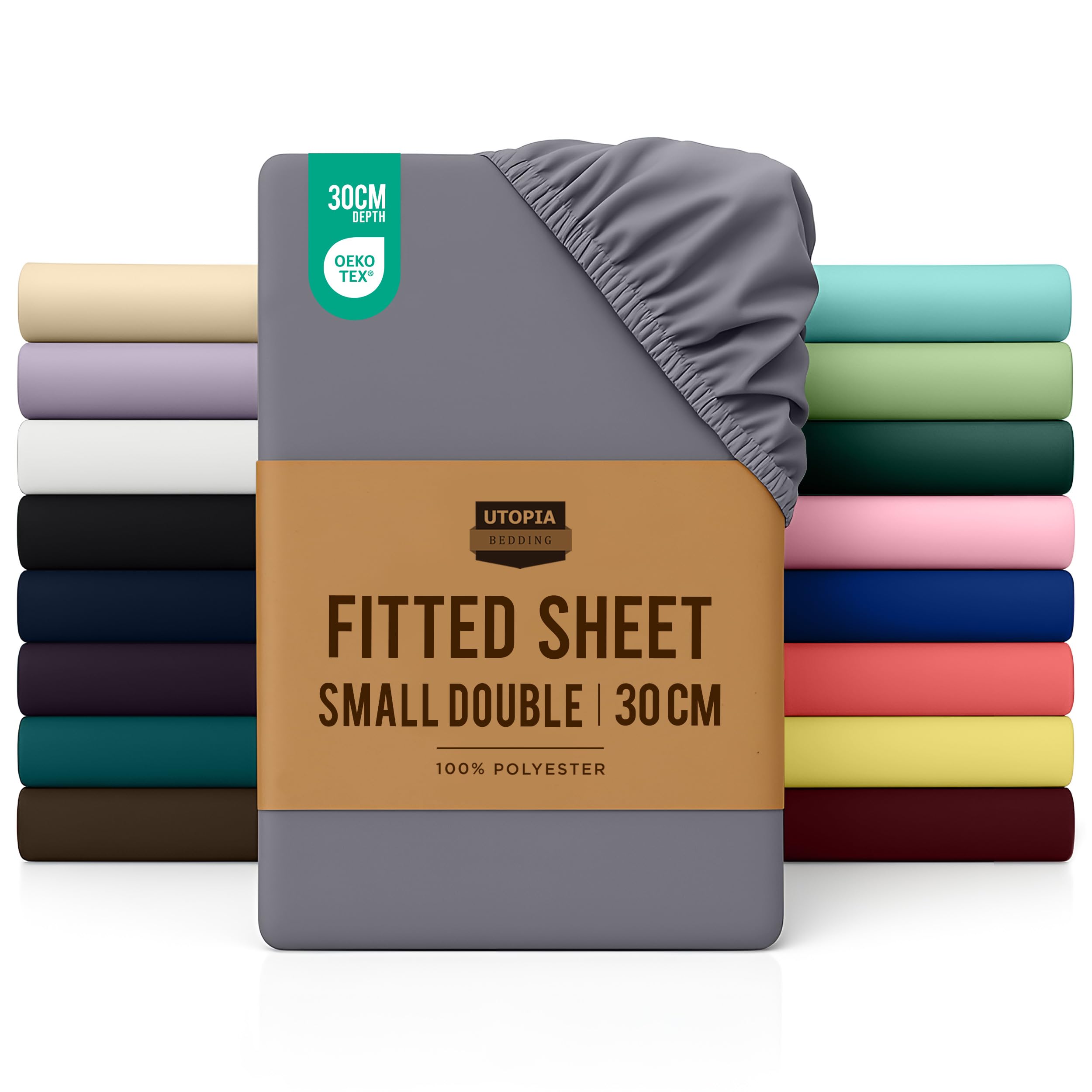 Utopia Bedding Fitted Sheet Small Double / 4ft, Grey - Deep Pocket 12 inch (30 cm) - Easy Care - OEKO-TEX Certified - Soft Brushed Microfibre Fabric - Shrinkage and Fade Resistant - Bottom Sheet