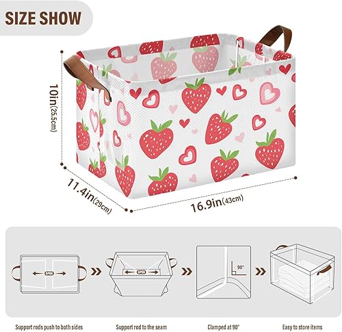 Miniatura 3 de KLL Strawberry Country Style Valentine Rectangle Storage Baskets Storage Bins with Handles Fabric Closet Organizers for Organizing Clothing, Jeans,