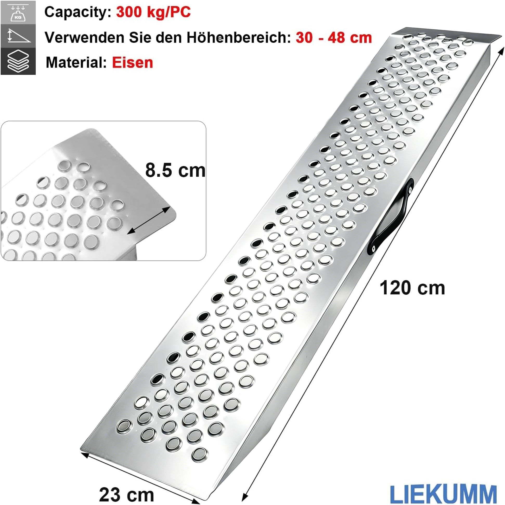 LIEKUMM Rampe de Chargement Moto, 120cm Rampe d'accès, Capacité de 300 kg Rampe pour Moto, ATV, Camion, Quad, Tondeuse, 1 pièce
