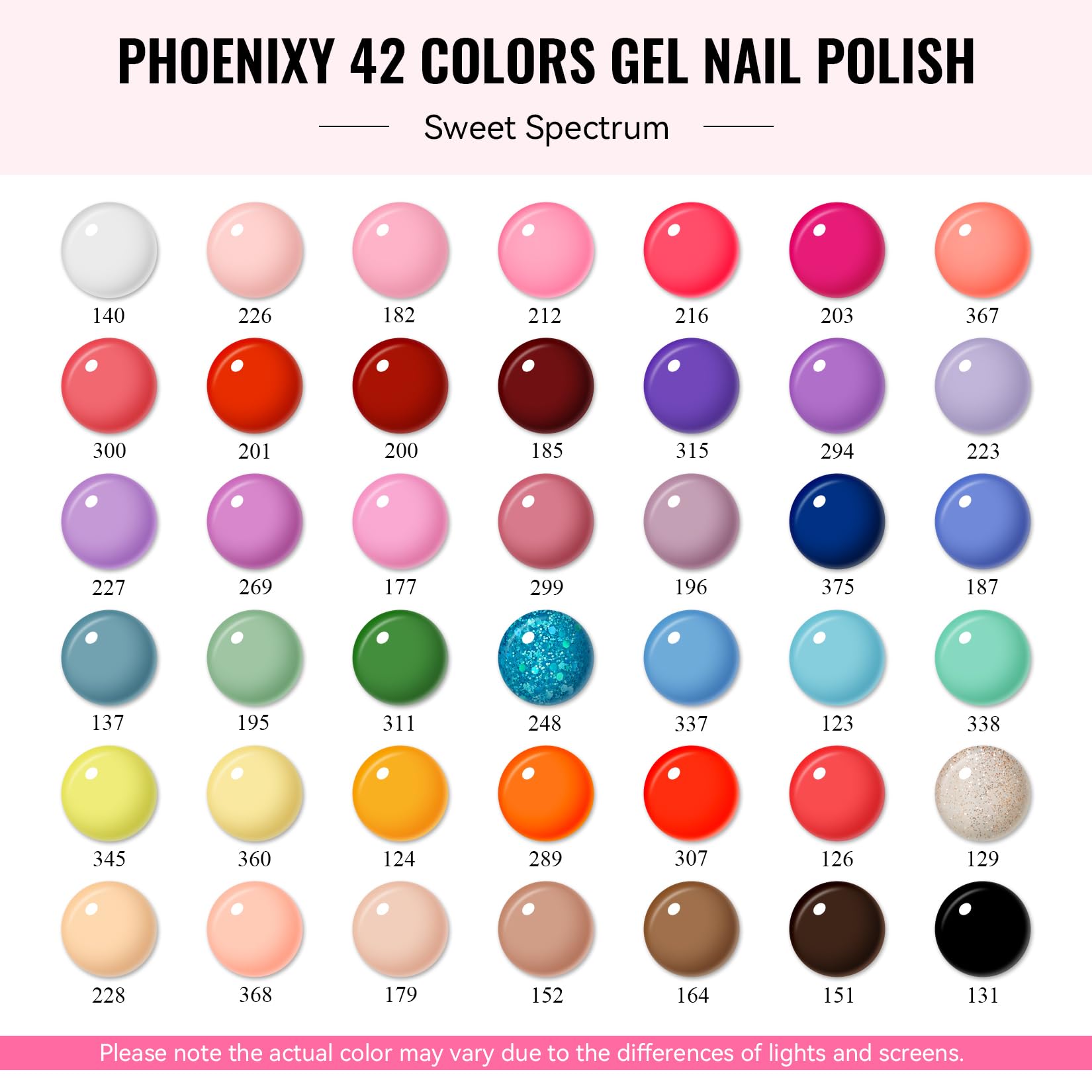 Phoenixy 50Pz Smalto Semipermanente Unghie 42 Colori Smalti Semipermanenti per Unghie Professionali Smalto Gel per Unghie U V/LED con Base e Top Coat
