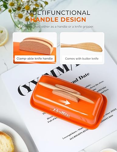Miniatura 9 de Mantequillera con tapa y cuchillo de cerámica para contador humanizado con mango de cuchillo, perfecto para mantequilla de la costa este oeste,