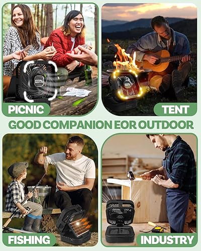 Miniatura 6 de Ventilador solar de campamento de 25000 mAh, ventilador solar recargable de oscilación de 120 con luz LED, 6 velocidades ajustables, ventiladores