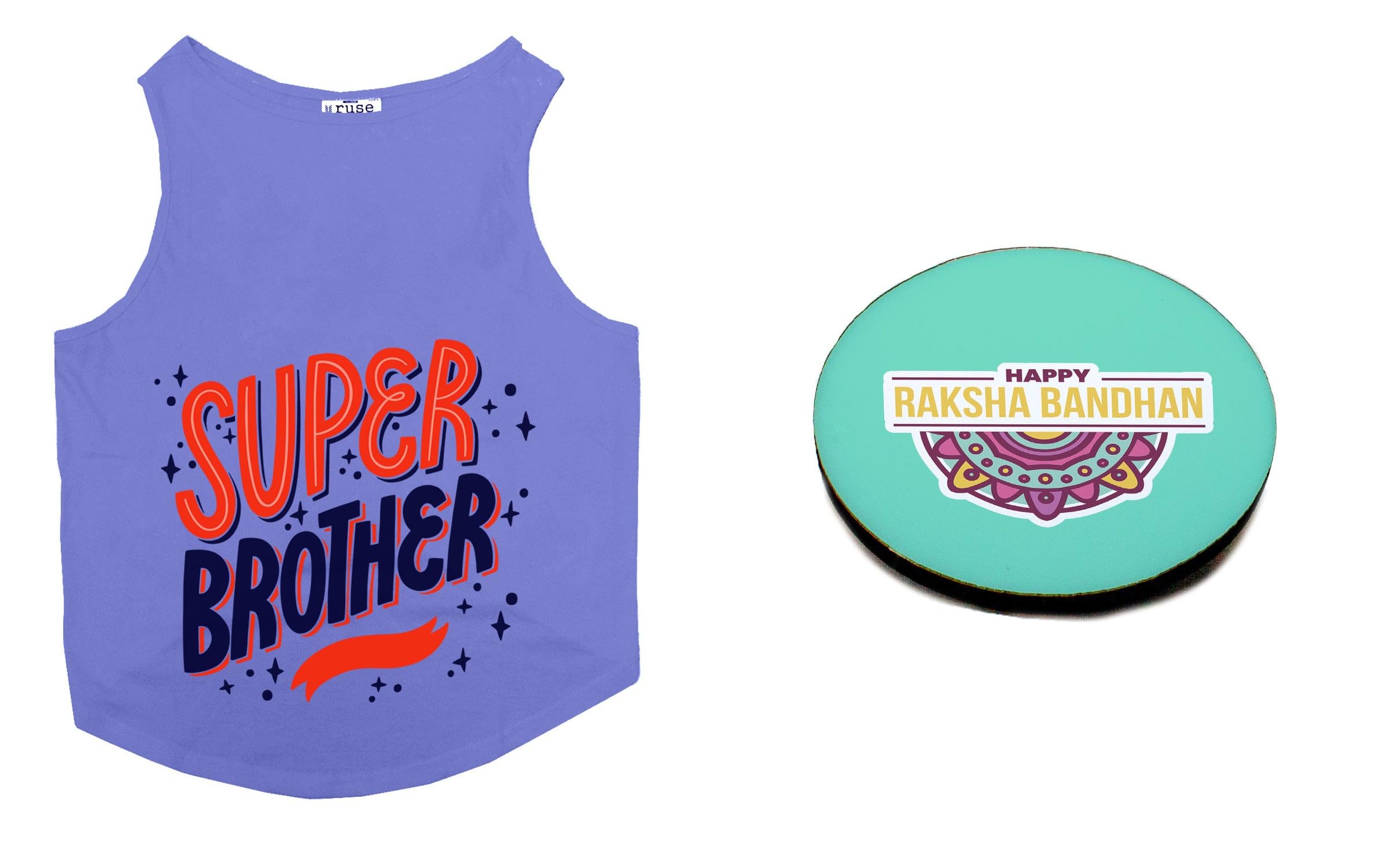 Ruse Dog T-shirt with Rakhi Combo Super Brother & Happy Raksha Bandhan Printed Dog Round Neck Sleeveless Vest Tank T-Shirt & Rakhi+Fridge Magnet Special Crafted with Anti Chafing Elastic Band Gift for Bro/Boys Dogs (Lavender/XXL) (B0CFHQDL7N) Amazon Price History, Amazon Price Tracker
