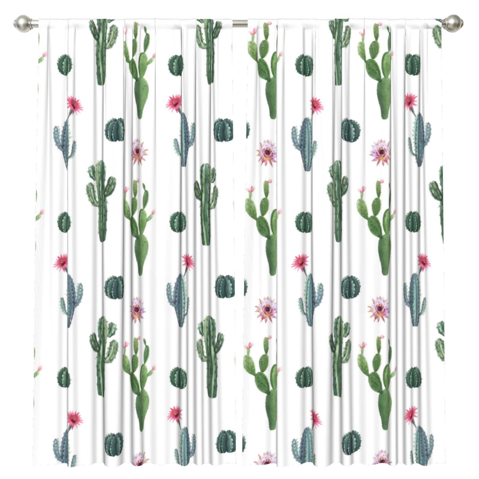 InOmak Cactus Flower Succulent Cacti, 2 Panels Window Curtains 52 x 84 Inch Blackout Curtains for Living Room Bedroom