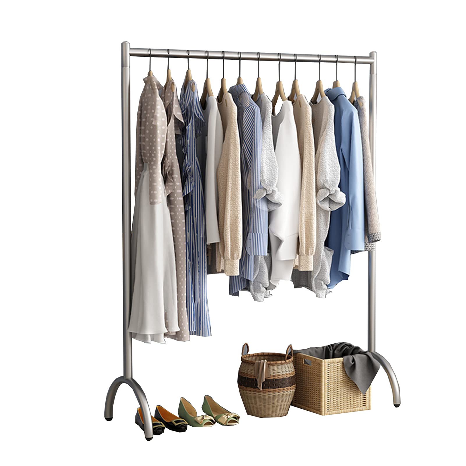 CENAP Garment Rack Silver Stainless Steel Coat Rack Retail Display Clothing Rack Floor-Standing Hanging Clothes Rack for Bedroom Balcony/120 * 40 * 150Cm