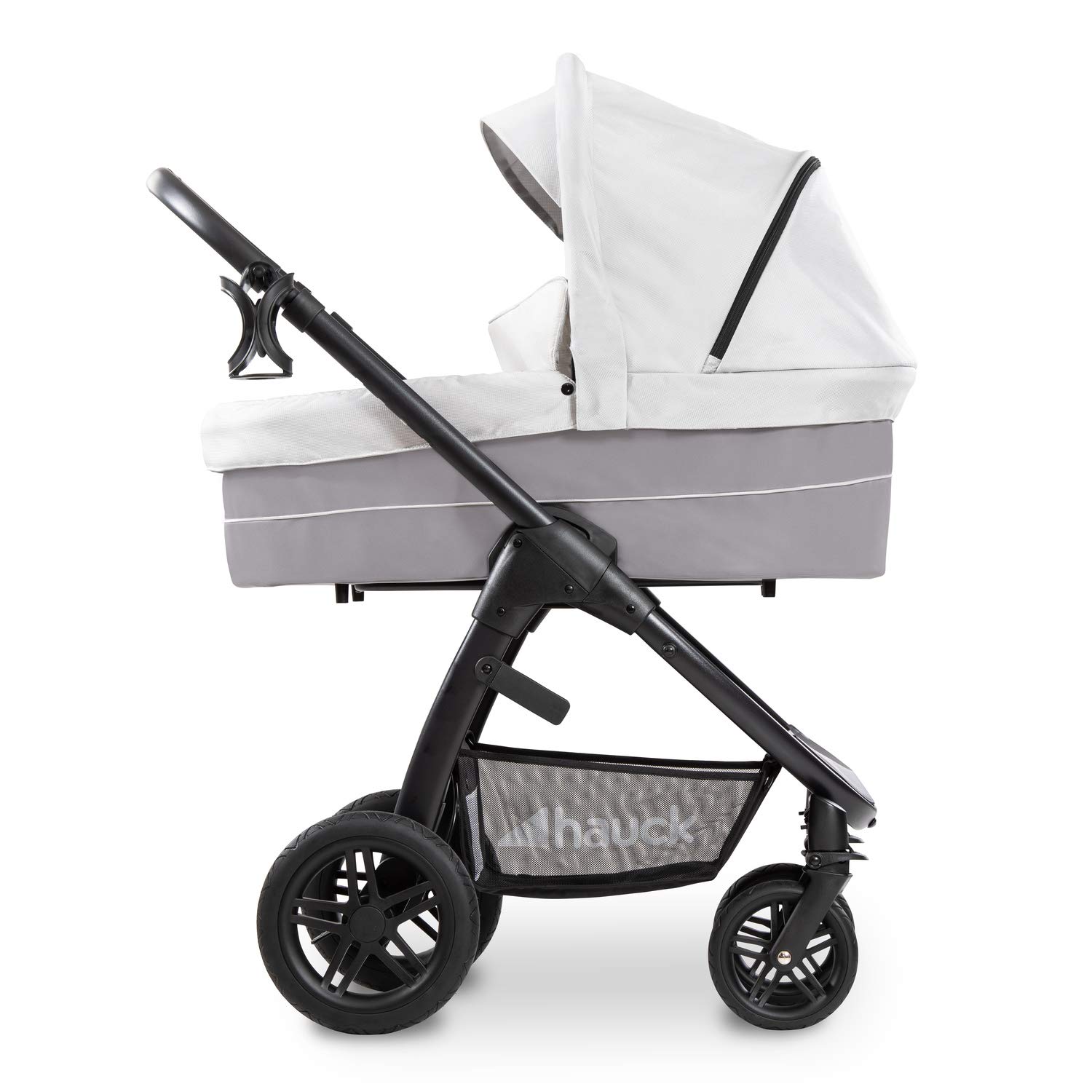 hauck Babywanne für Saturn R & Marks Kinderwagen, für Babys ab Geburt bis 9 kg, mit Matrazte, Sonnenverdeck, Belüftungsfenster, Klein Zusammenklappbar (Denim/Silver)