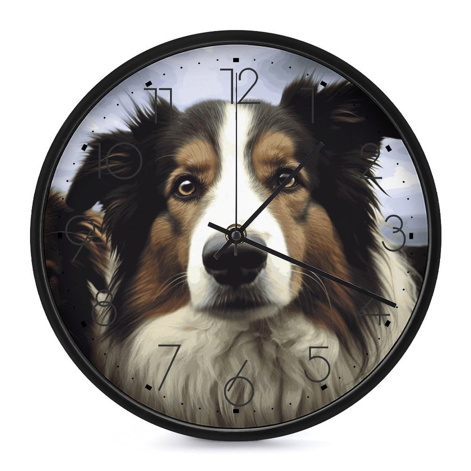Adfgyerh Black-Style Sheep Dog Clock，9.8 Inch Battery Operated Wall Clock Classic Simple, Decorative Wall Clock.analog Clock For Kitchen Office Bathroom Bedroom.