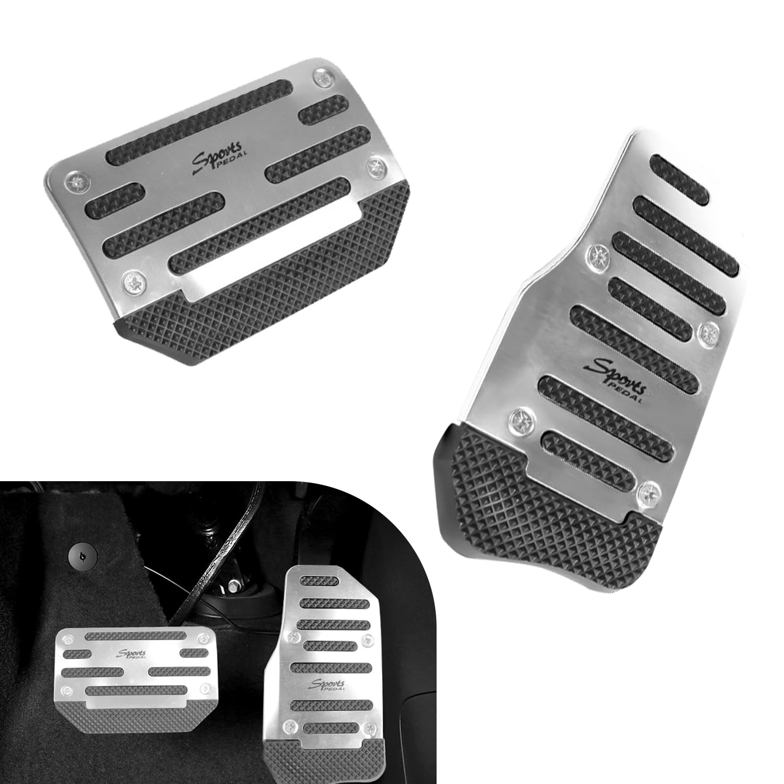 getfay Pack-2 Automatic Car Accelerator Brake Pedal Kit, Anti-Slip Durable Metal Vehicle Accelerator Decorative Pedal Replacement, No Need Punch Design, Universal Rubber Pedal Accessories (Silver) : Automotive