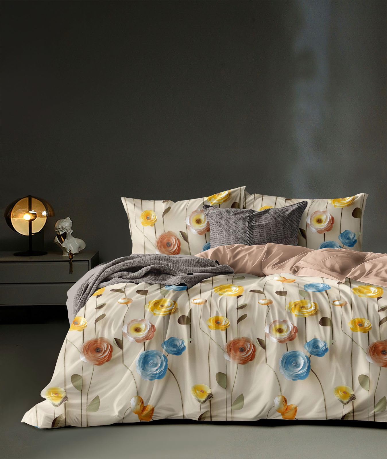 1 Reversible Comforter Super King Size 108 x 108 Both Side Same Print 1 Bedsheet King Size 108X108 inch and 2 Pillow Cover 4 Pieces Bedding Set | AC Quilt | AC Dohar-Multicolor-image-12
