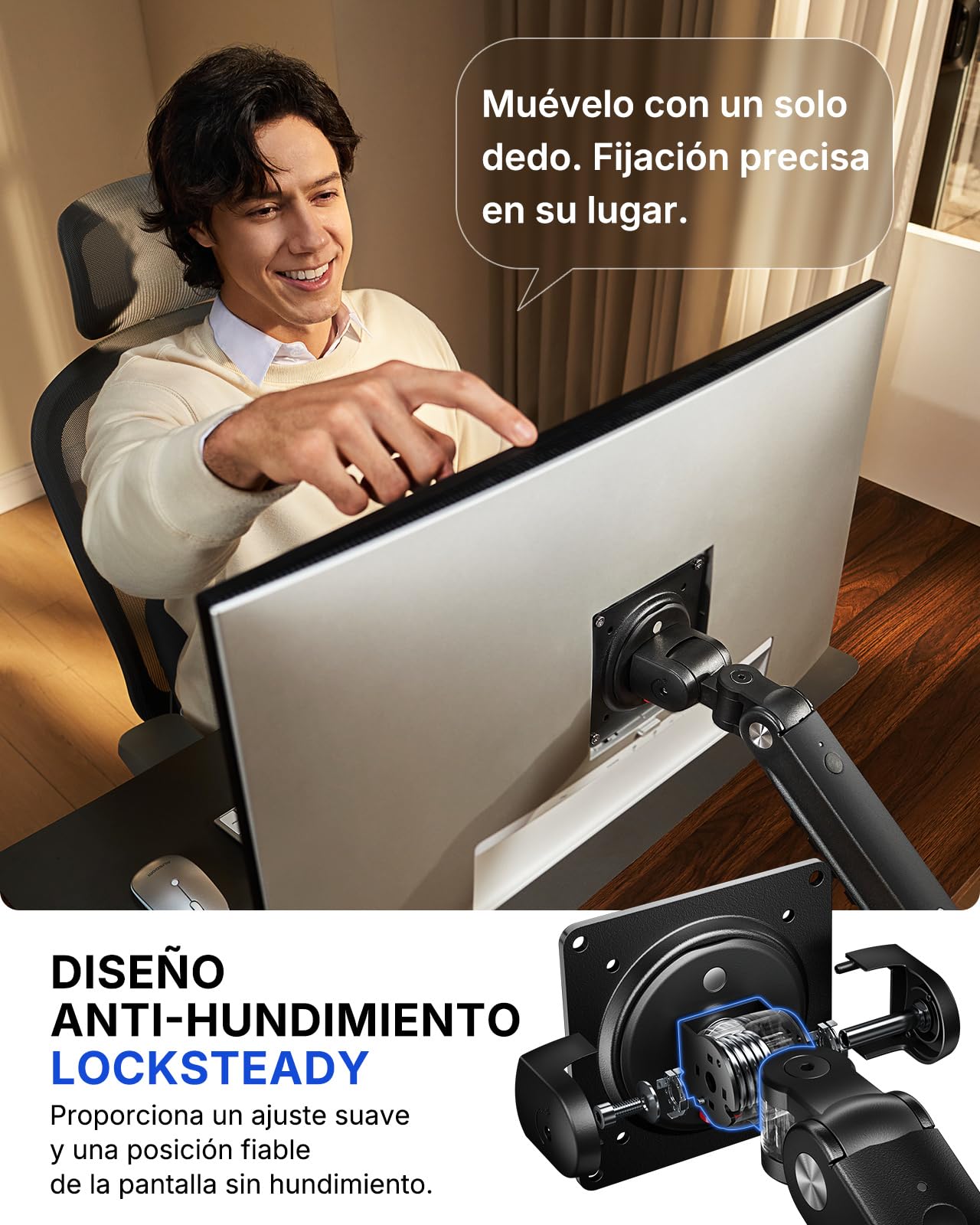 HUANUO Soporte Monitor Doble para Pantallas de 13 a 32" (máx. 9 kg), FlowLift Pro Brazo Monitor, MechaSpring con Inclinación/Giro/Rotación, Montaje VESA sin Herramientas, Montaje por Mordaza-C u Ojal