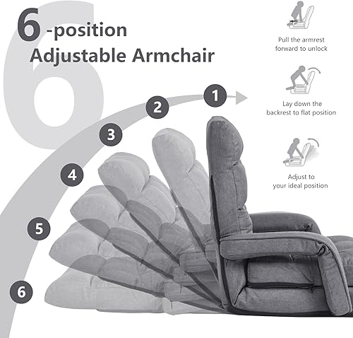 Miniatura 5 de Giantex Chaise Lounge - Sillón plegable multiusos para interiores con 6 posiciones ajustables, reposabrazos integrados, almohada lumbar, asiento