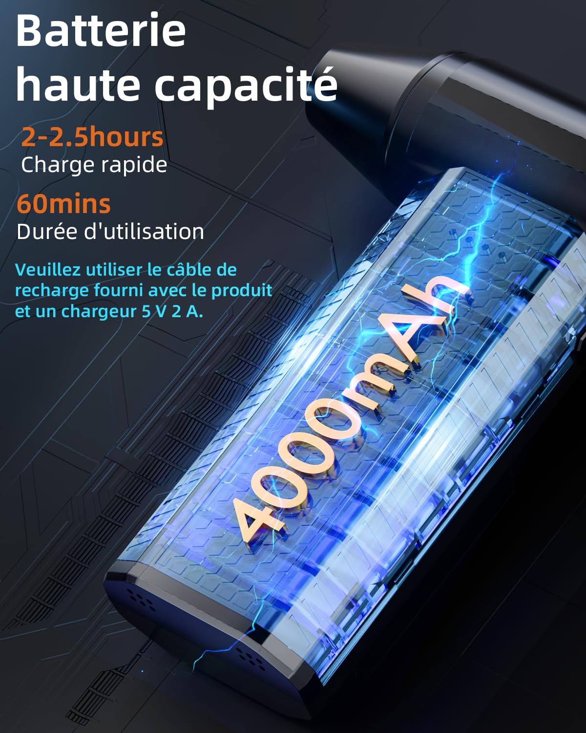 FOURQ Souffleur Air Comprimé avec,130000 TR/Min Souffleur avec Batterie 4000mAh,4 Vitesses Mini Souffleur Sans fil Puissant avec Brosses de Nettoyage PC pour Voiture, Maison, Clavier (noir)