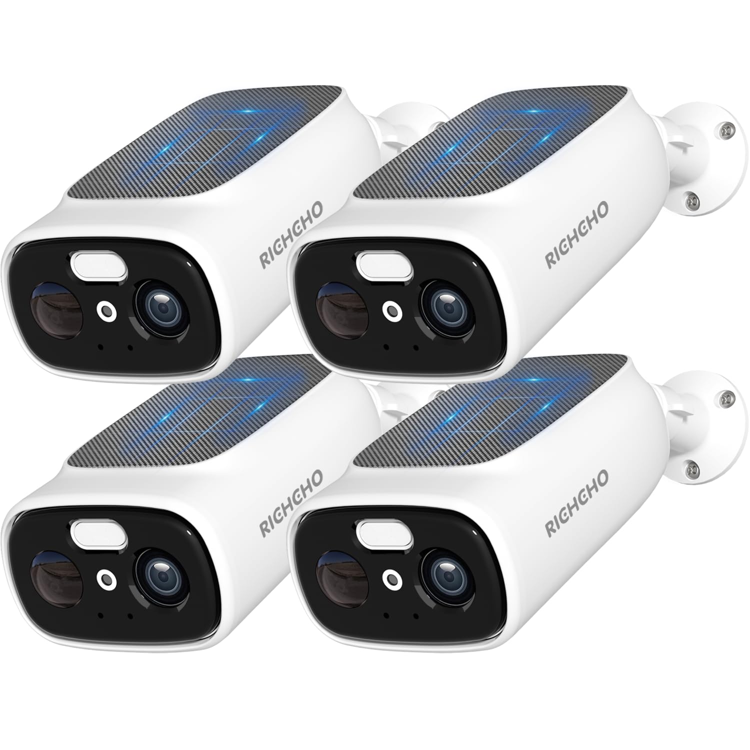 Photo 1 of RICHCHO 4pcs 2.4G/5G WiFi Cameras for Home Security with Embedded Solar Panel,2.5K Solar Security Cameras Wireless Outdoor with Color Night Vision,2-Way Talk,Siren,IP66, Cloud/SD, AI Detection,W/Alexa