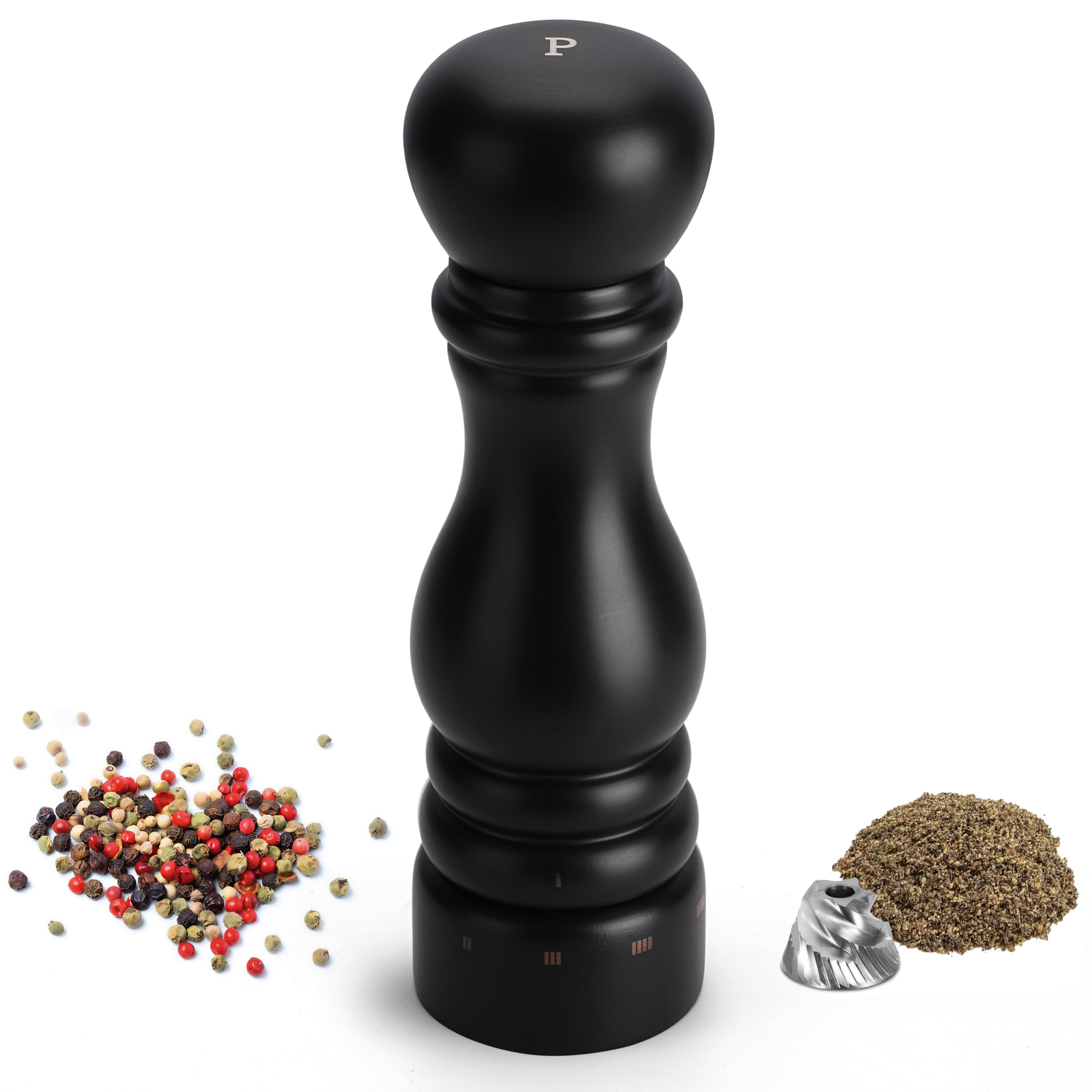 Macinapepe Manuale – Macinapepe in Legno con Meccanismo in Acciaio Inox 420, Regolazione Esterna, Riempibile, Legno di Faggio, 23 cm, Cioccolato