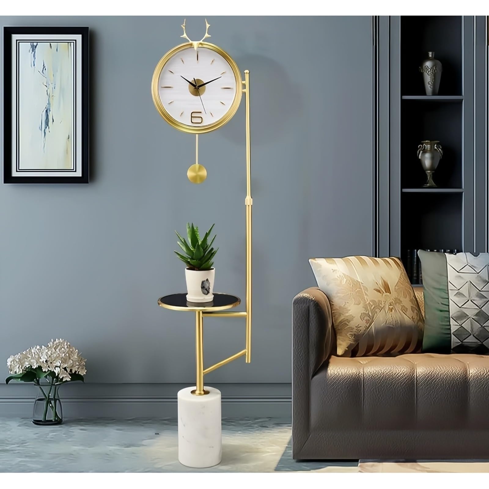 Decorativo Reloj de Suelo Metálico Péndulo Silencioso Nórdico para la Oficina