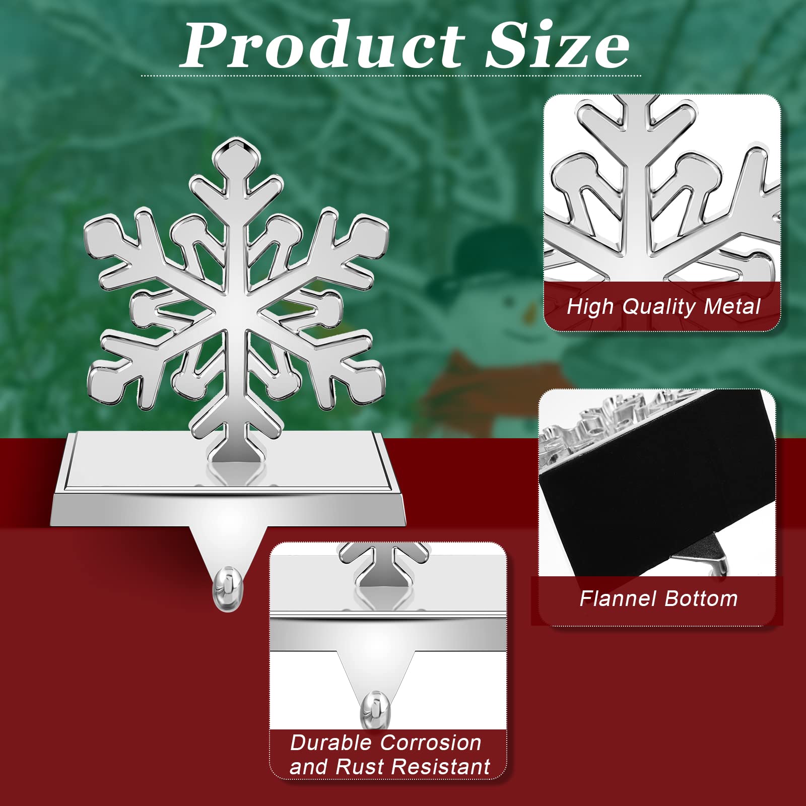 Ripeng Snowflake Christmas Stocking Hangers for Mantel Set of 4 Silver