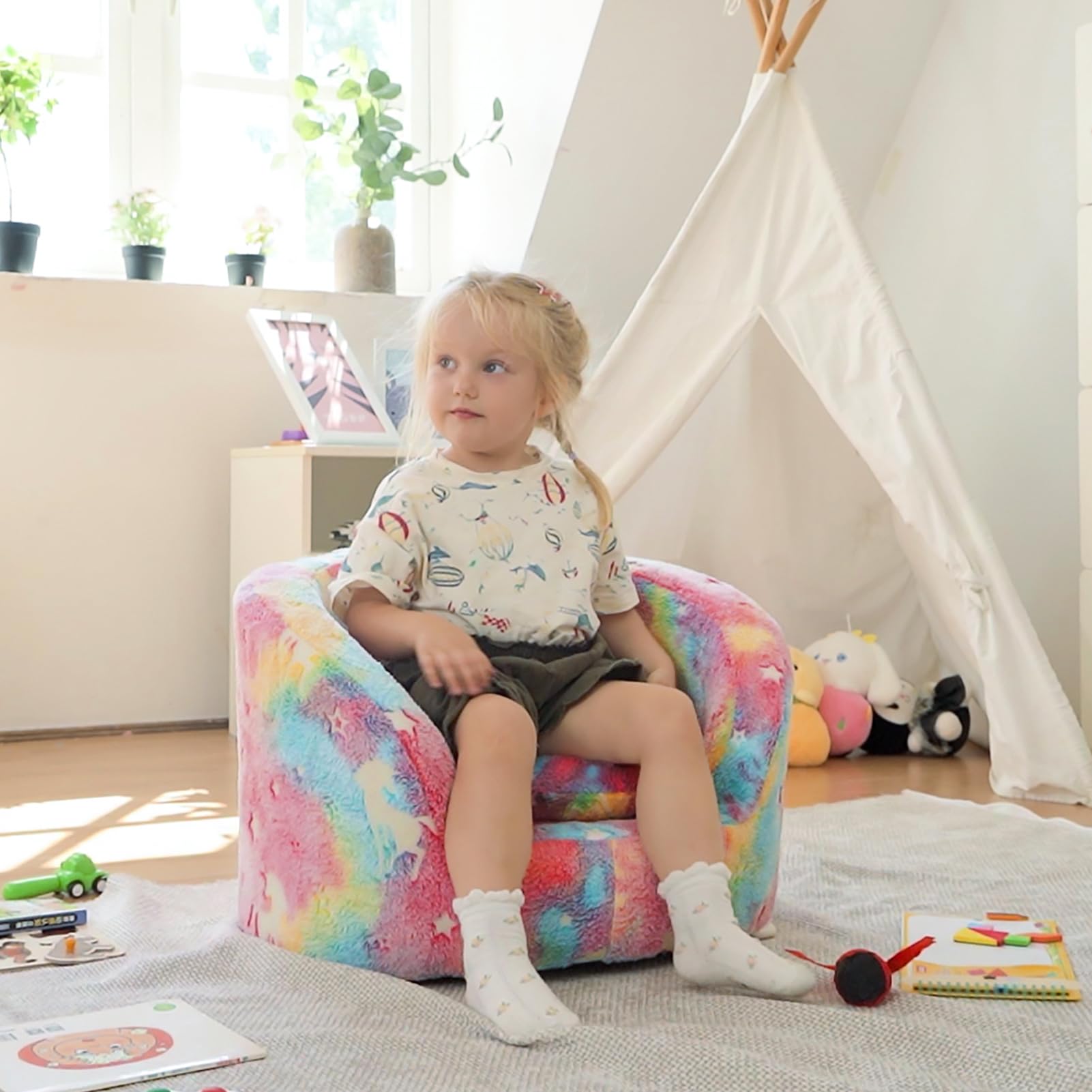 ALIMORDEN Snug-Arch Toddler Couch, Comfy Foam Baby Chair, Ergonomic Toddler Chair with a Snug Embrace Design for Boys and Girls, Unicorn