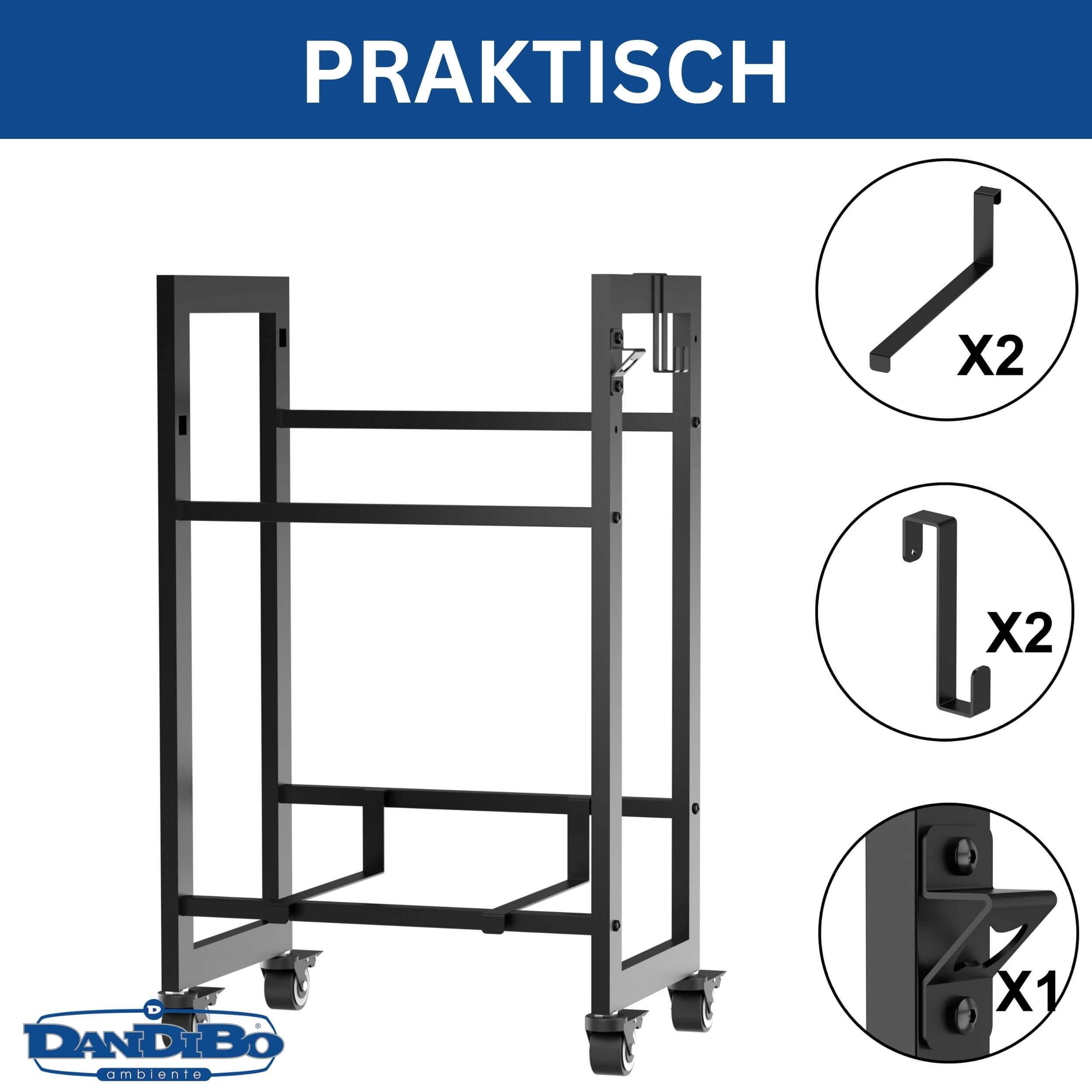 DanDiBo Getränkekistenregal 2 Kisten mit Gitter Haken Rollen Schmal Metall Schwarz 96649 Getränkeregal Kistenregal Getränke Regal Behälter