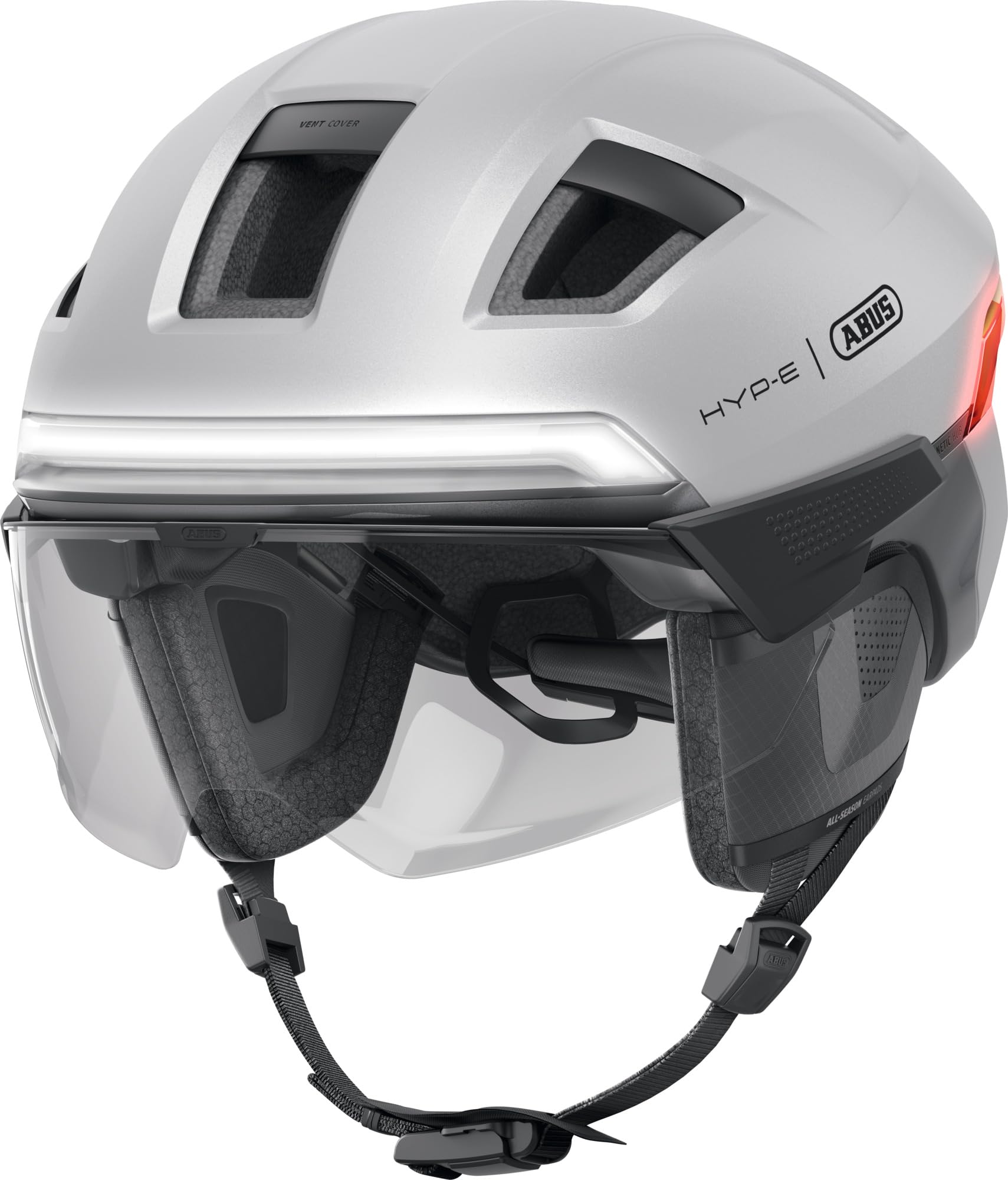 Casque de vélo ABUS HYP-E B.Lace avec feu avant, arrière, clignotant et stop sans fil, visière et cache-oreilles pour vélo électrique et S-Pedelec