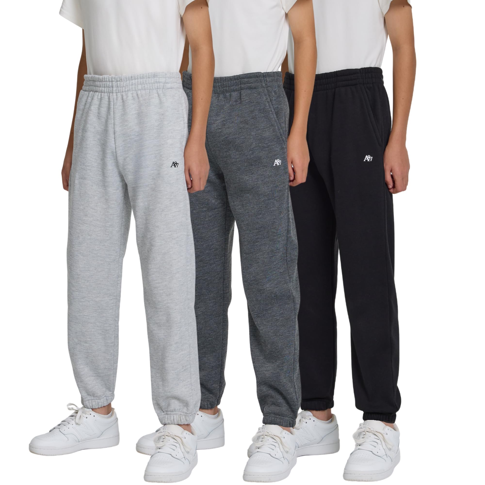 AEROPOSTALE Boys Fleece Joggers 3 Pack – Soft Comfy Athletic Fit Youth Sweatpants, Lounge Pants, Sizes 4-16