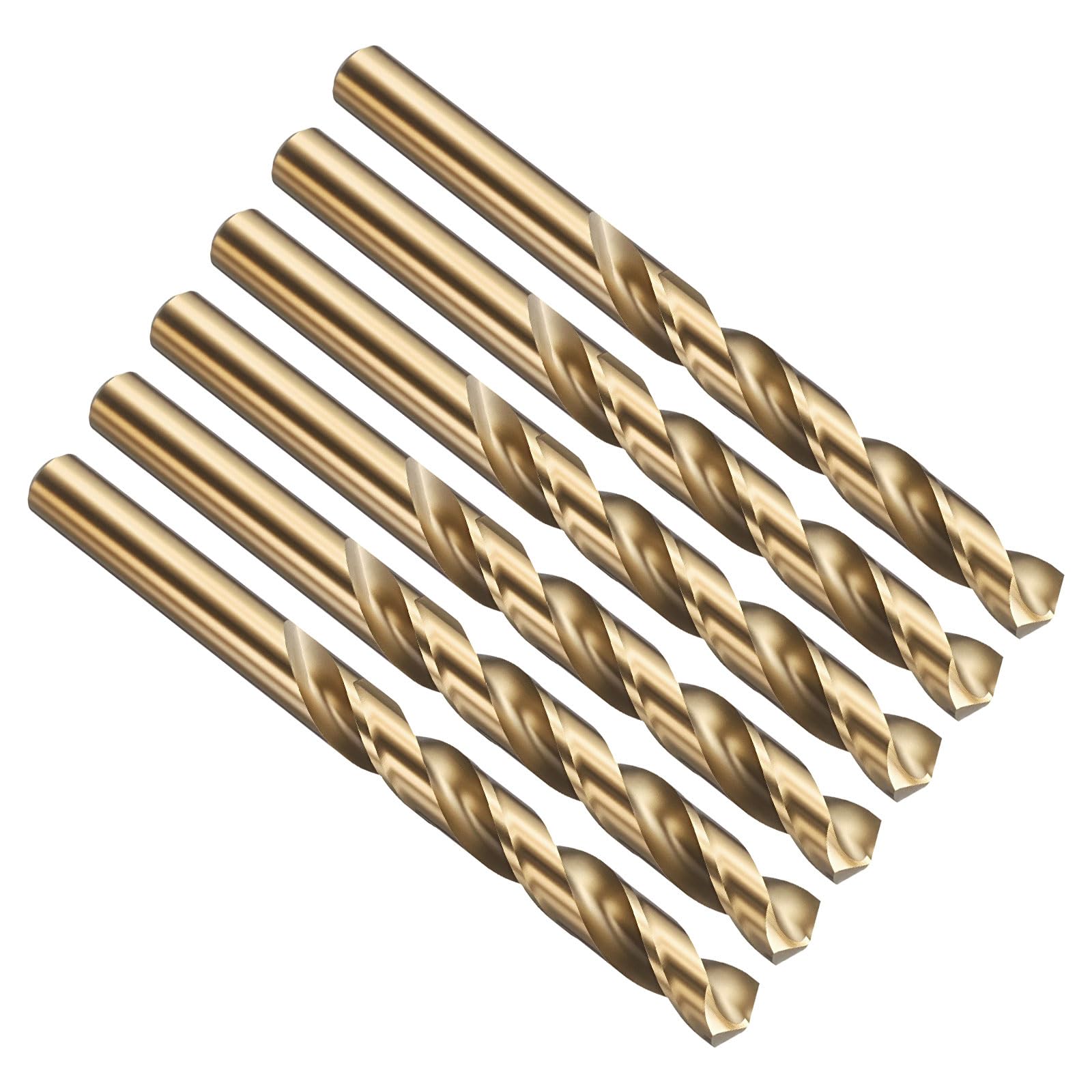 PATIKIL 12.5mm Drill Bit, M42 8% Cobalt High-Speed Steel Jobber Straight Shank 135° Gold Finish for Hard Metal High-temperature Titanium Alloy - 6 Pack