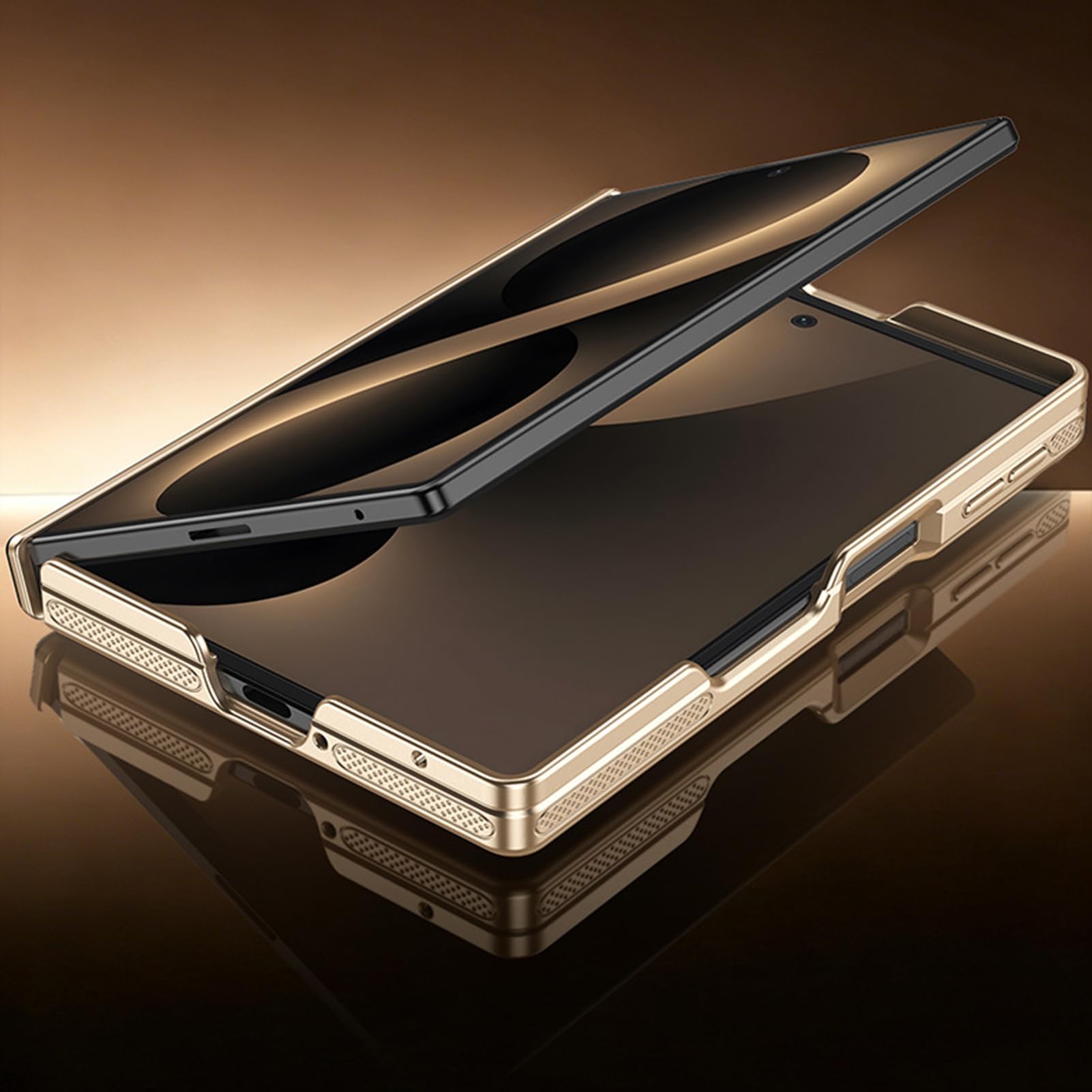 Funda De Negocios For Samsung Galaxy Z Fold 8, Cubierta De Lente De Envoltura Completa, Patrón De Cera De Aceite, Carcasa Vintage Antihuellas, Bisagra De Cuero, Protección contra Caídas(Black)