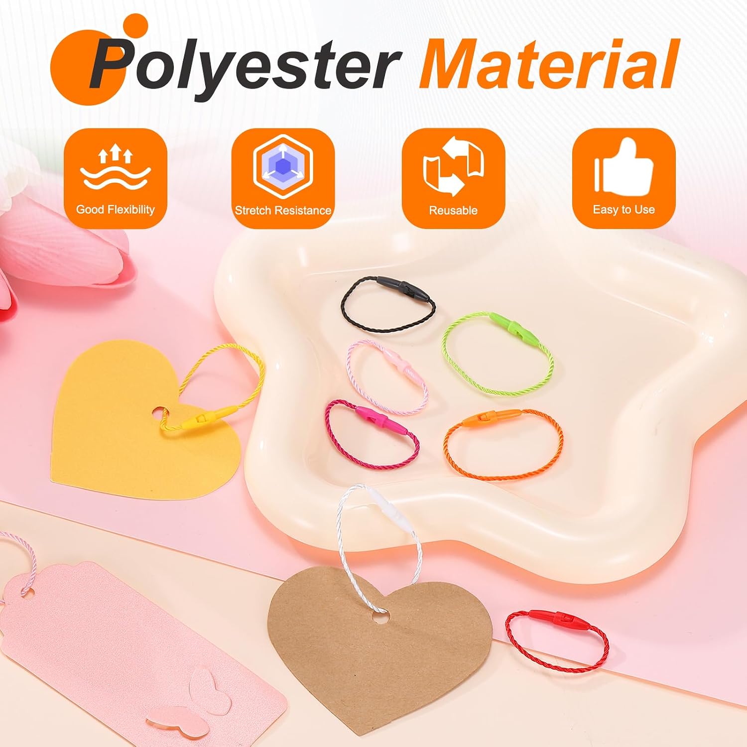 PATIKIL Polyester Hang Tag String 8" Snap Lock Pins Loop Fastener 1000Pcs image 4
