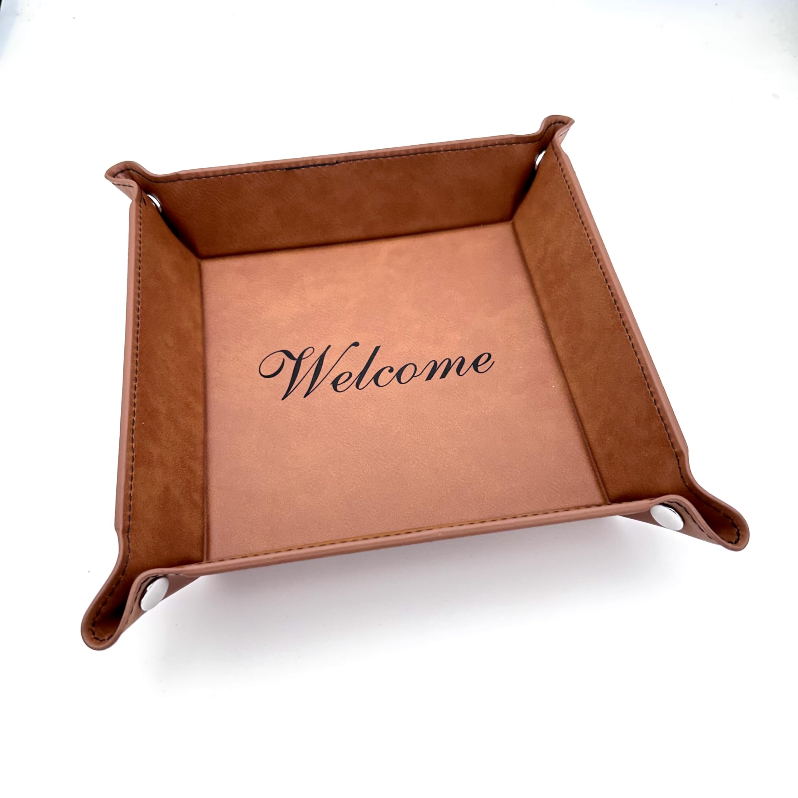 Welcome Home Valet Tray Rawhide Entry Table Dish Kitchen Catchall