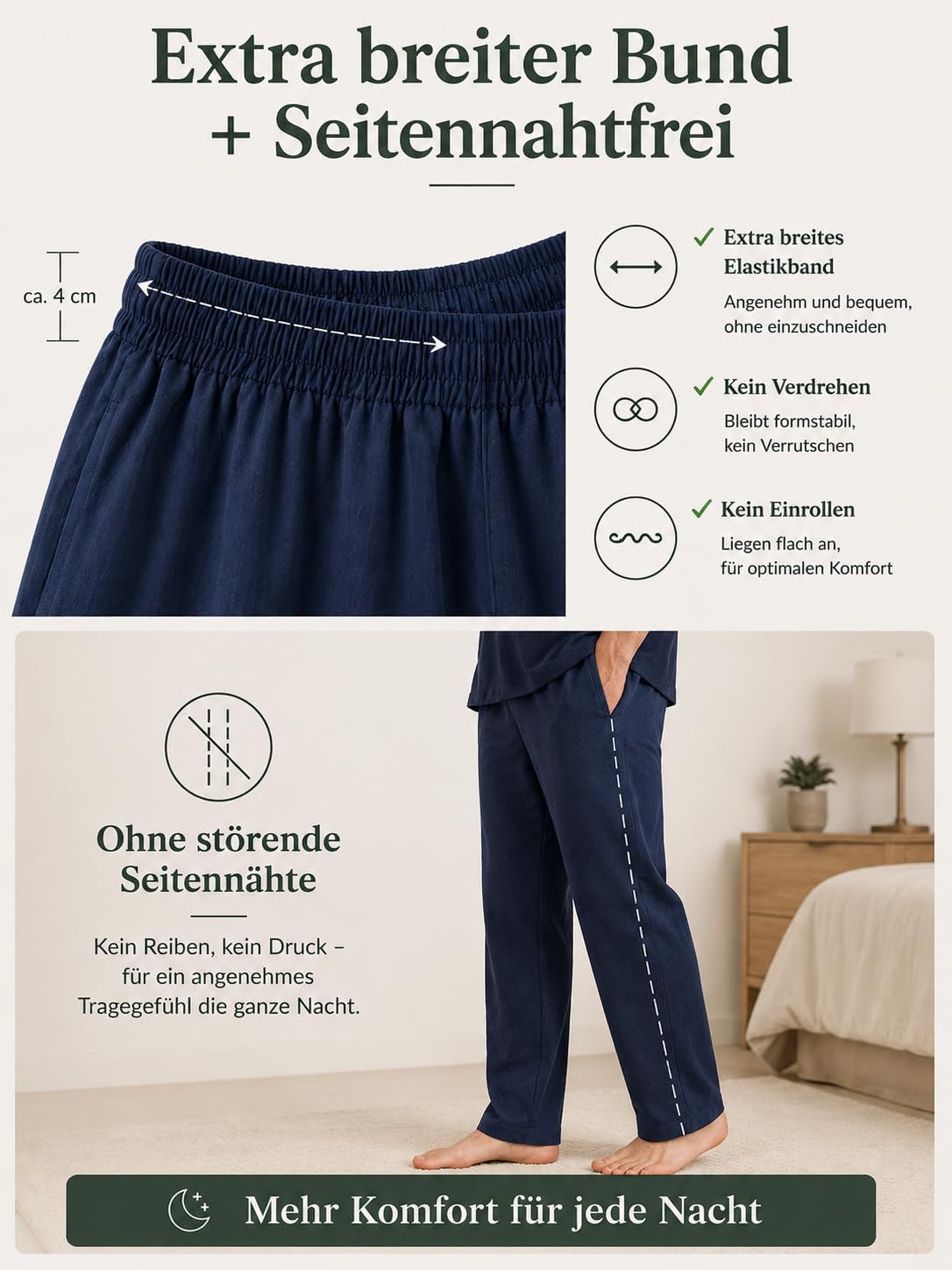 RAKUYUME Herren Schlafanzug Set aus Reinem Leinen, Langarm Pyjama mit Knopfleiste und Reverskragen, Grau, Atmungsaktiv, Elastischer Bund, Frühling Herbst (DE/NL/SE/PL, Alphanumerisch, M, Dunkelblau)