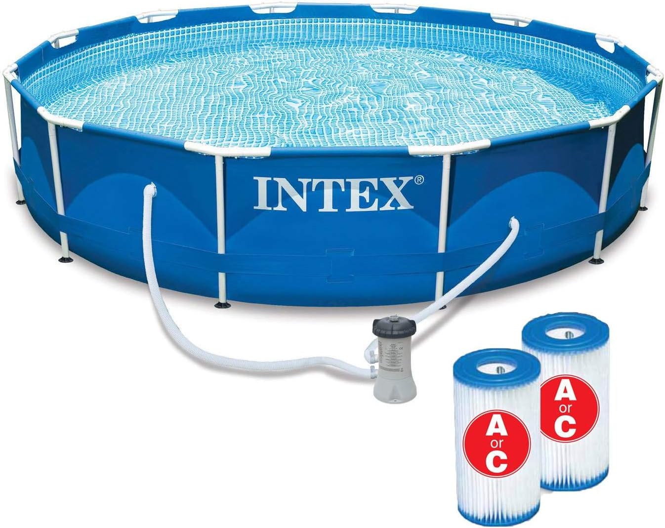 Intex 12' x 30" Metal Frame Pool with Filter & Type A or C Filter Cartridges
